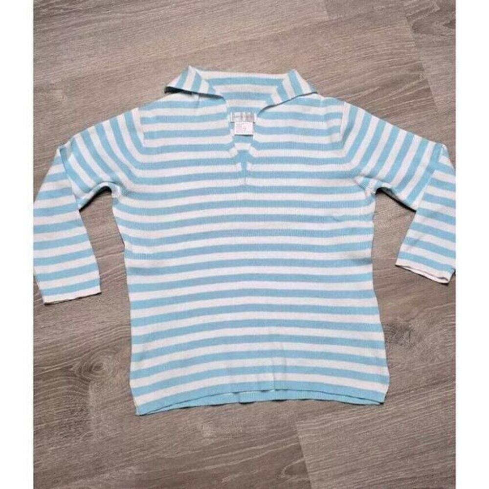 Pierre Cardin Women's Blue White Striped Cotton Sweater Size Medium